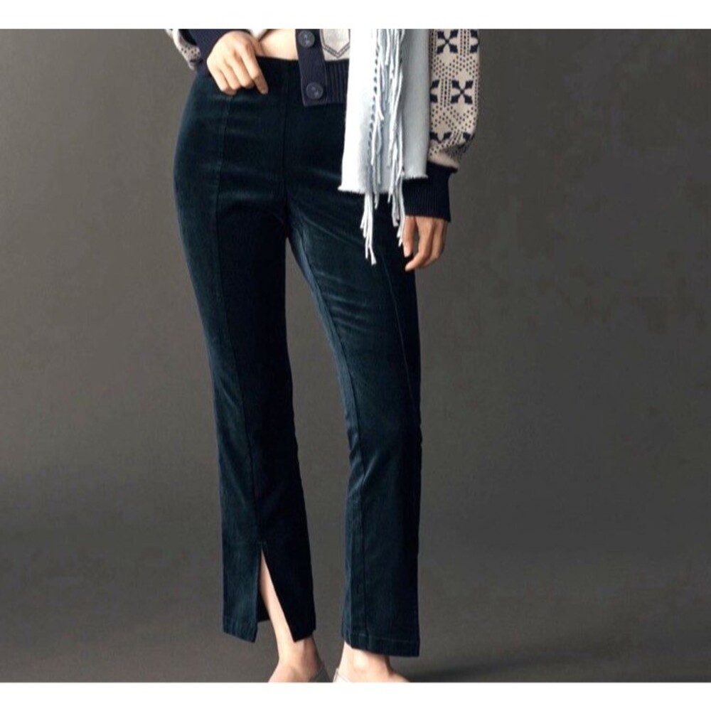 Anthropologie MAEVE Blue/Green High-Rise Split-Front Velvet Skinny Pants Medium